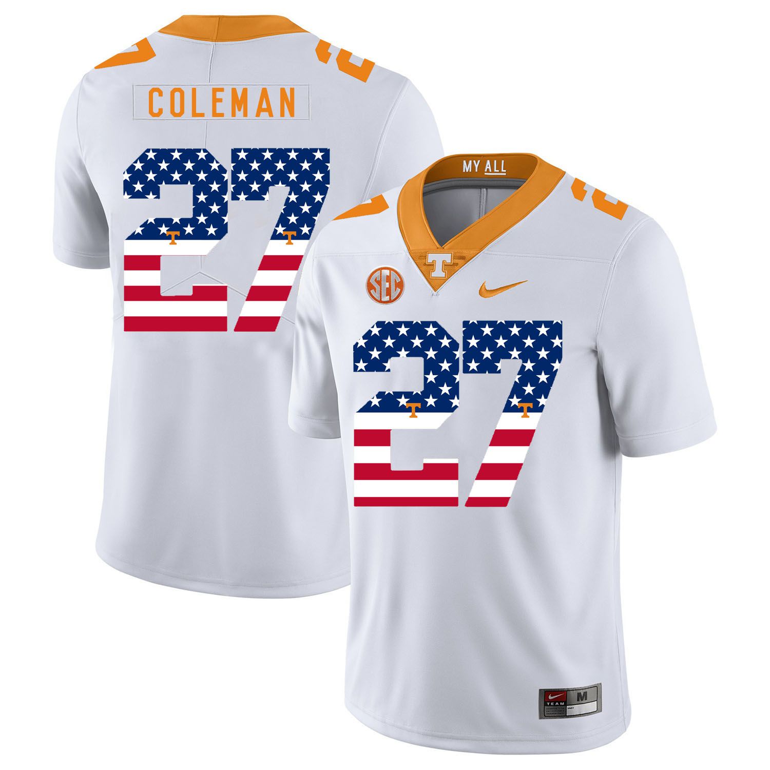 Men Tennessee Volunteers #27 Coleman White Flag Customized NCAA Jerseys